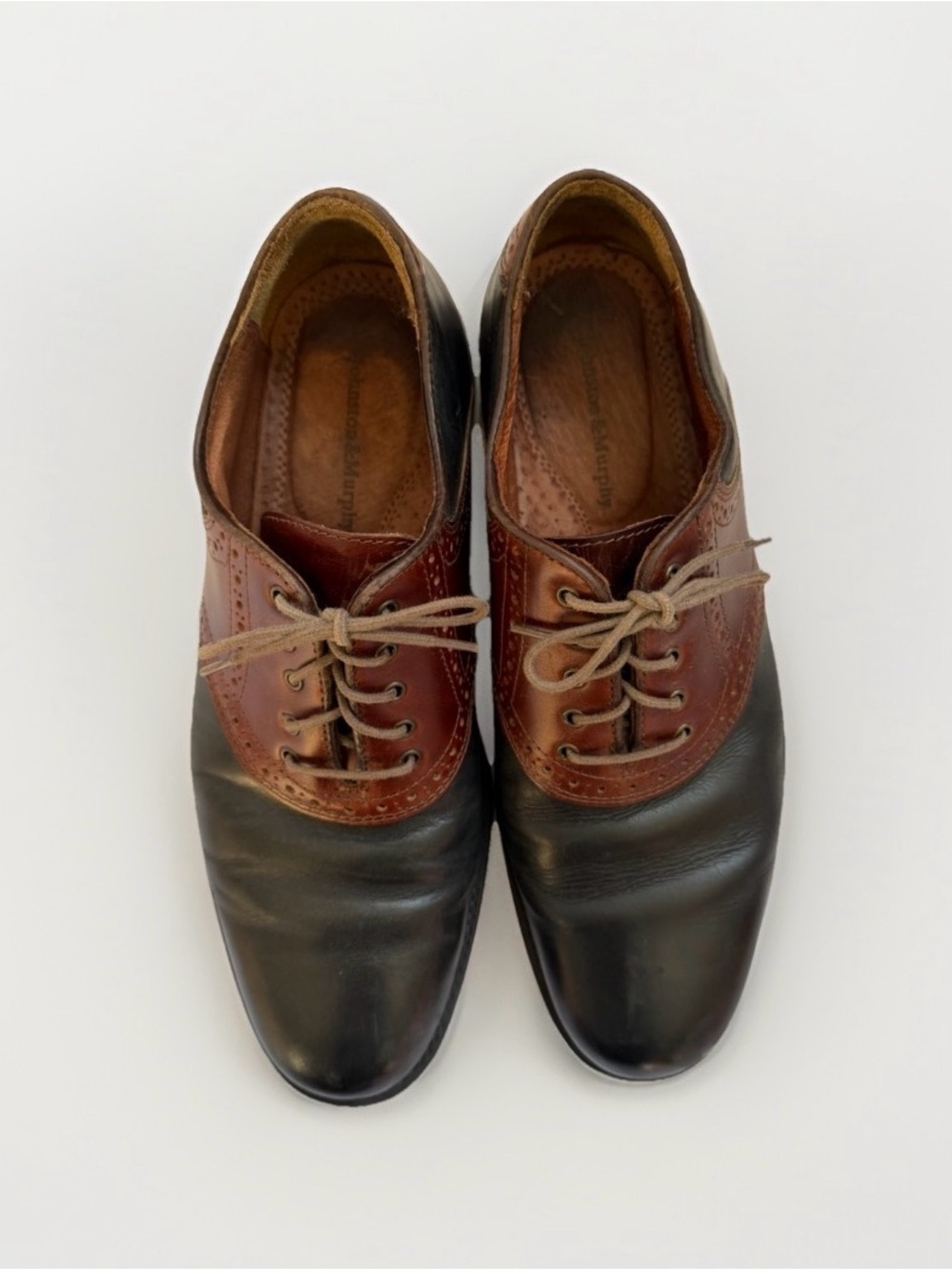 Johnston & Murphy Men’s 9M Brennan Spectator Saddle Shoes Brown Black Leather